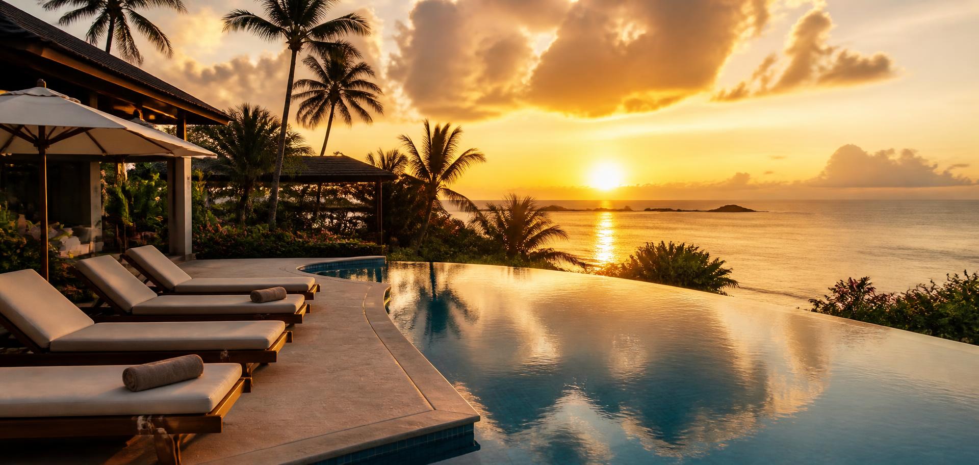 Infinity pool overlooking the ocean at sunset